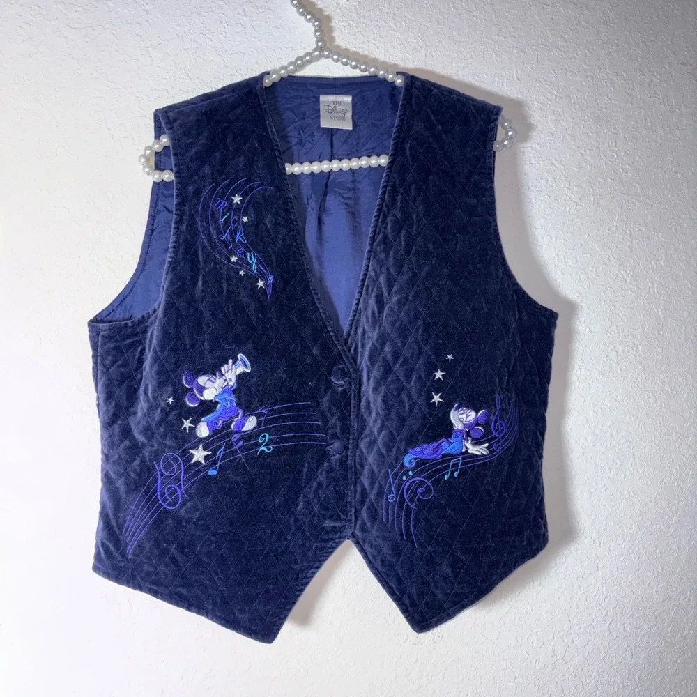 Disney Store Mickey Mouse Blues Club Vest XL Navy Blue Excellent Quilted Velvet